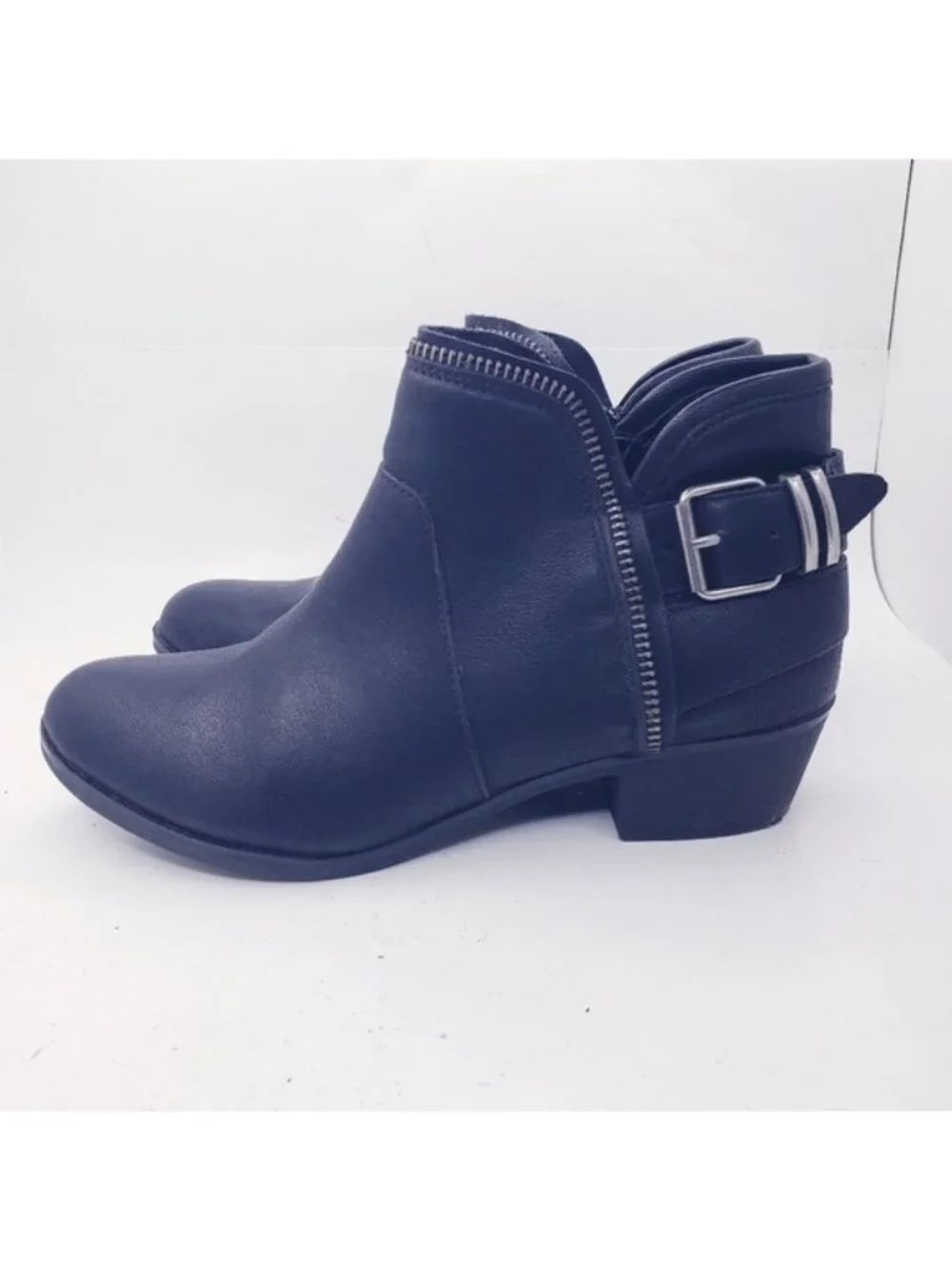 American Rag Aedee Black Faux Leather Buckle Zipper Ankle Boots Women's Size 6.5